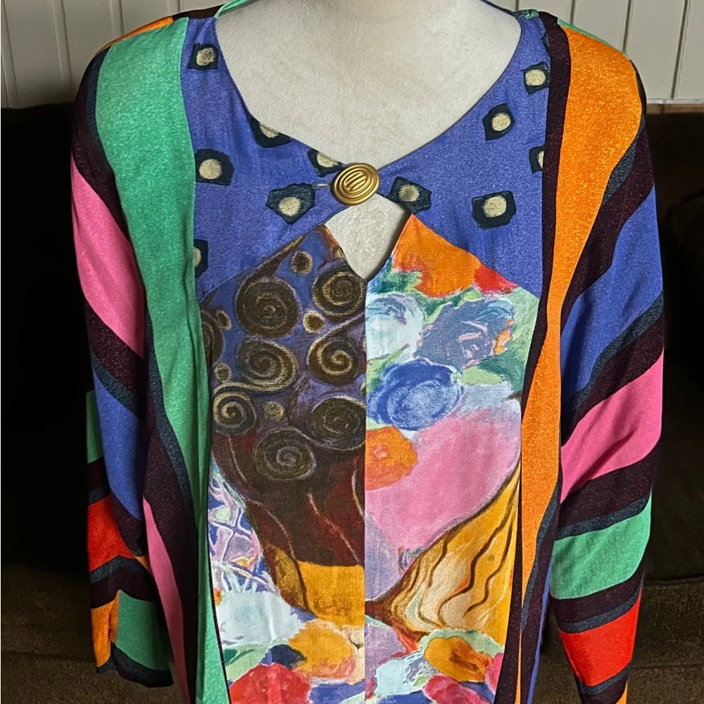 Carole Little ~ USA ~ Women’s Size 10 ~ Multi-Colors Striped & Polka Dots Blouse - Picture 6 of 12